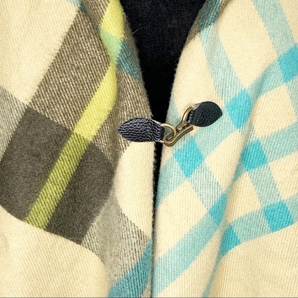 Tartan Plaid Knit Buckle Closure Frayed Edge Blanket Scarf Cape Shawl Wrap OS - Picture 12 of 13